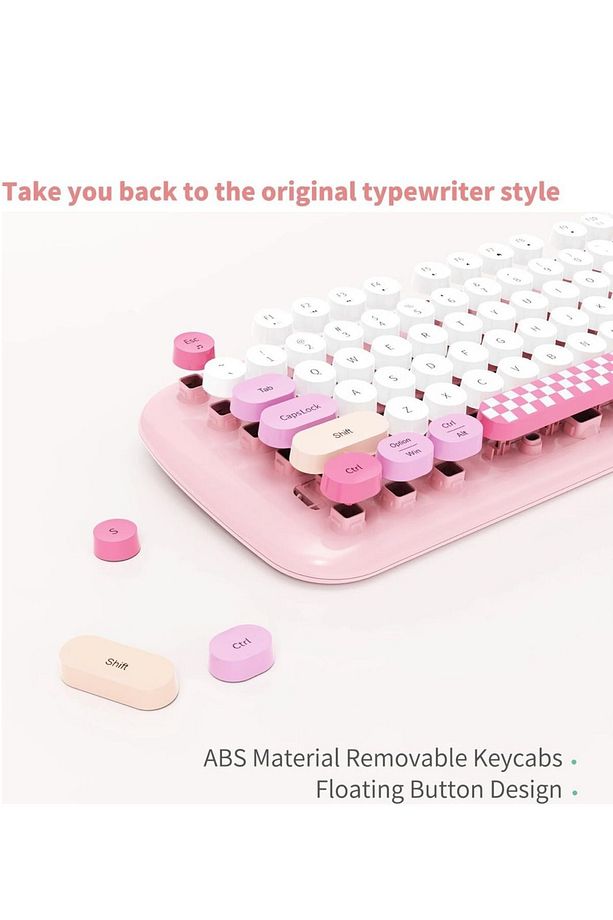 Klavye Ve Mouse Set 104 Tuşlu Retro Ve Şık Daktilo Renkli Tuş Tarzı Türkçe Q Klayve - 2