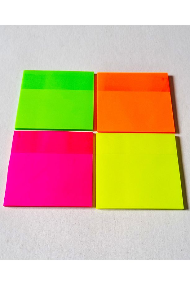 4'lü 4 Renk Neon Parlak Renkler Şeffaf Yapışkanlı Kare Postit 50 Sayfa Dmnc 75x75mm - 1