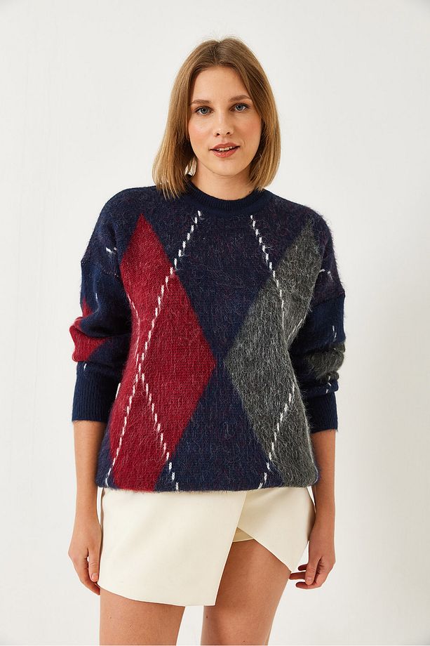 Kadın Baklava Desenli Oversize Triko Kazak 60351284 - 2
