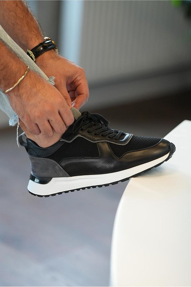Albus Model Erkek Hakiki Deri Siyah Sneaker - 4