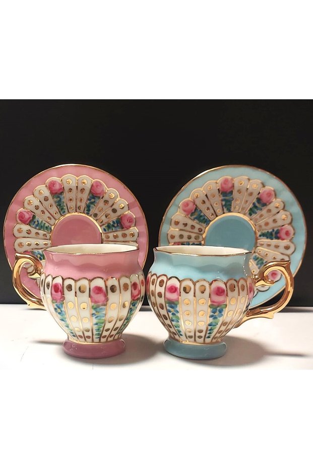 Perviz Porcelain Hand Painting Set of 2 Coffee Cups