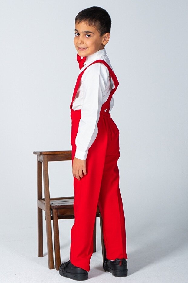 Kırmızı Erkek Çocuk Salopet Ve Papyon Takımı(SALOPET-PAPYON) - 4