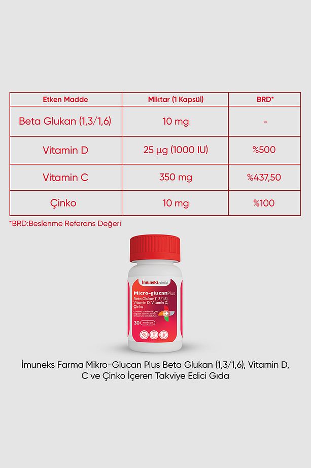 Micro Glucan Plus Çinko D Ve C Vitamini 30 Kapsül - 3