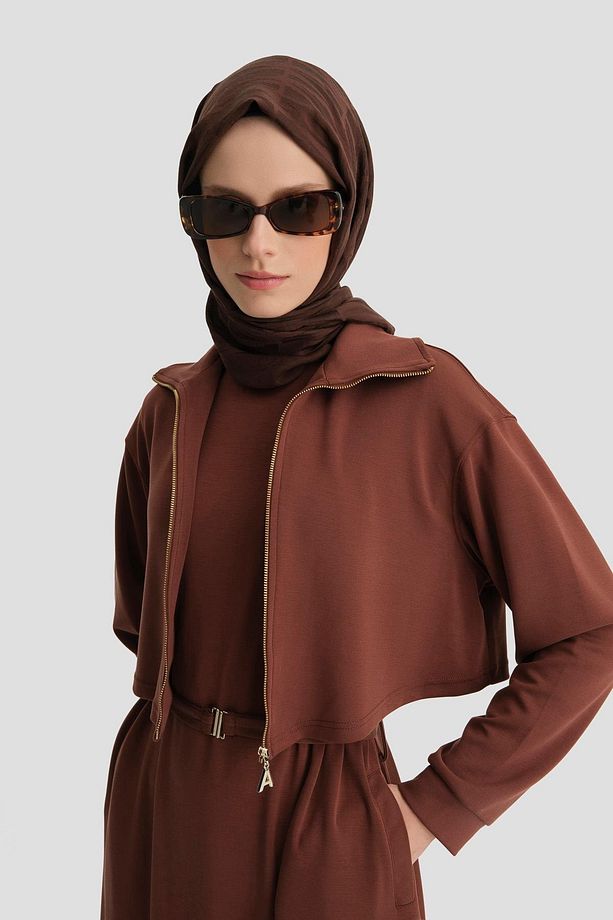 Hırkalı Örme Elbise 24kd6815 Kızıl Kahve - 3