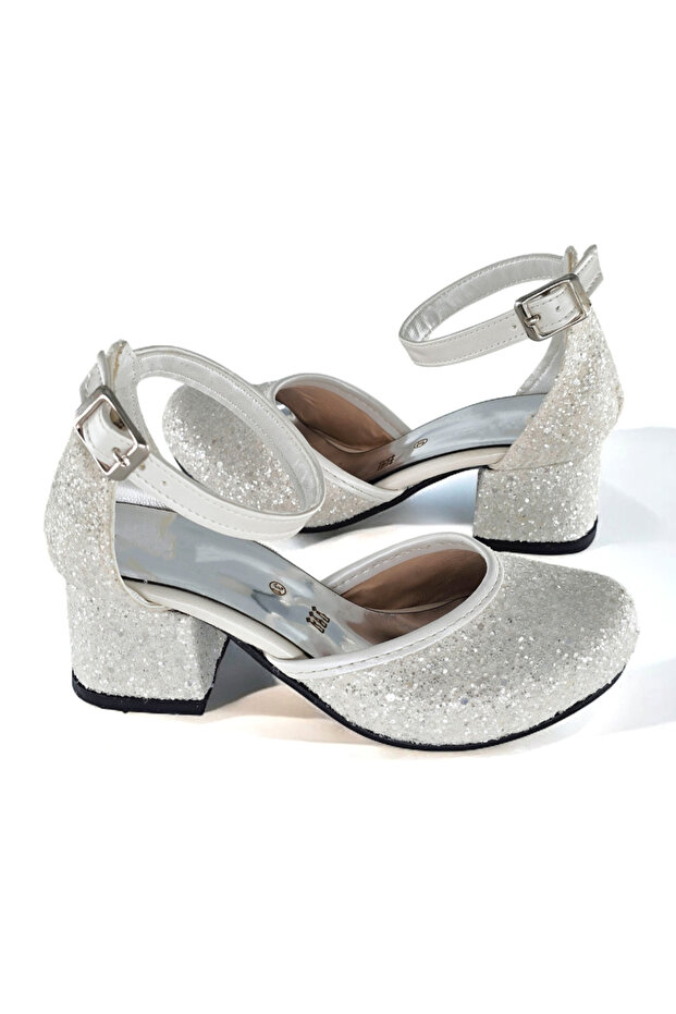 Çocuk Topuklu Ayakkabı, Sim Detaylı Kısa Topuklu Abiye Ayakkabı - 4