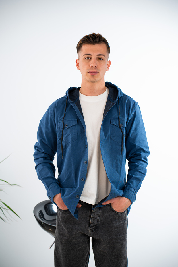 Kapüşonlu Erkek Kot Gömlek - 3