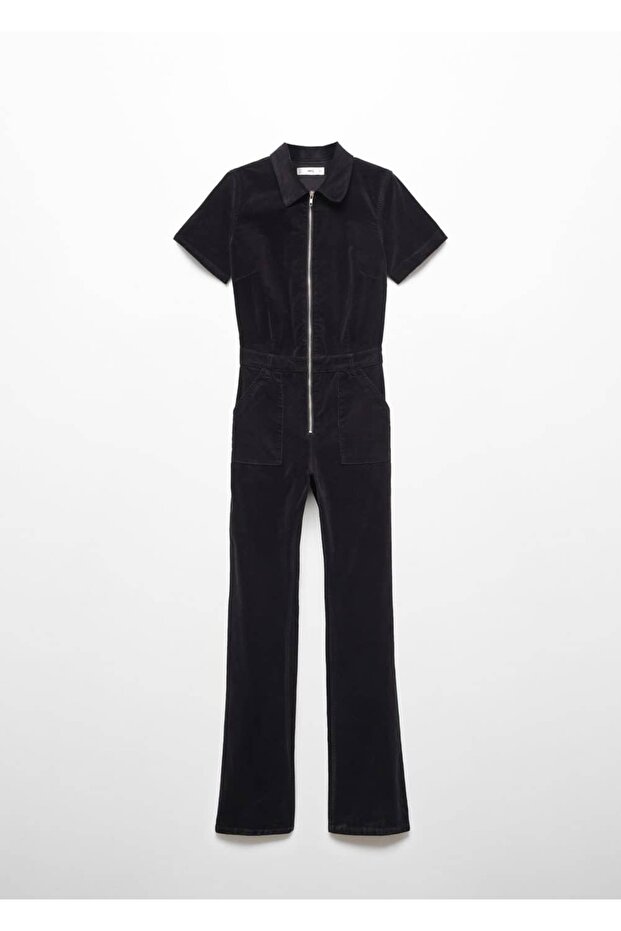 Fermuarlı fitilli kadife tulum - 3