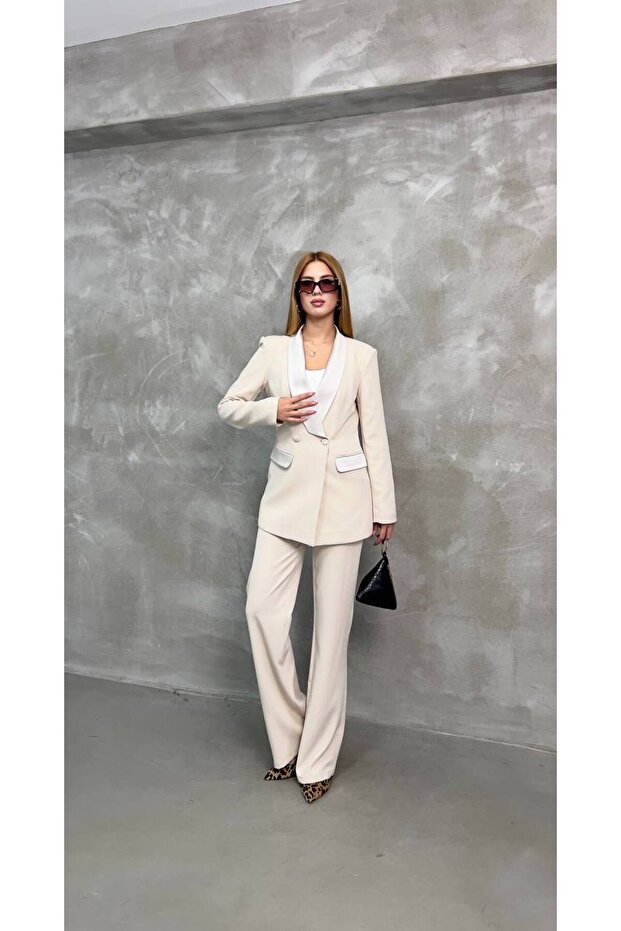 Blazer Jacket Pants Suit with Double Pockets