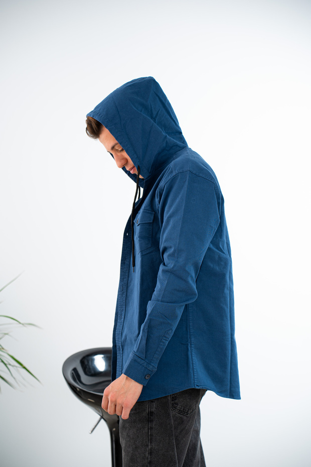 Kapüşonlu Erkek Kot Gömlek - 2