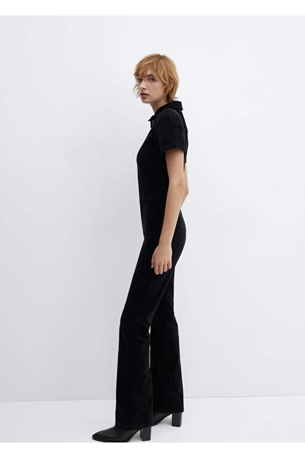 Fermuarlı fitilli kadife tulum - 5