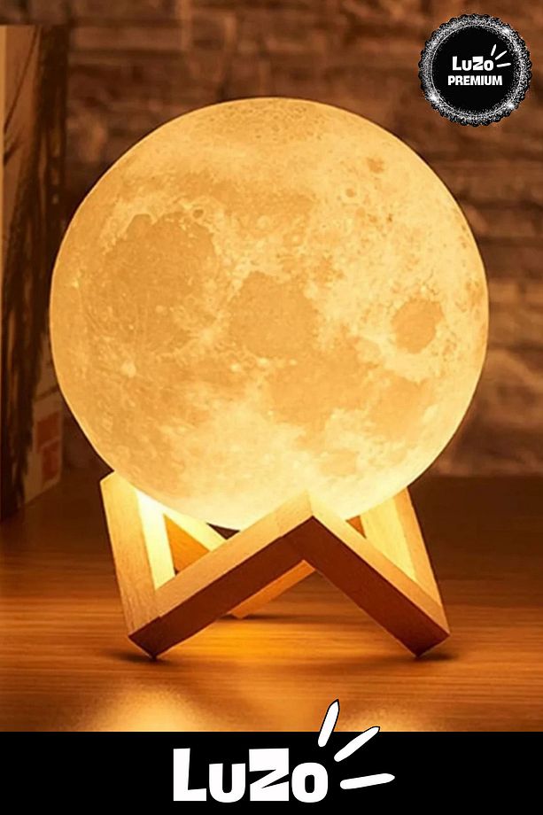 Premium Seri 3D Çevre Korumalı Standlı Dekoratif Yüksek Performanslı Küre Ay Led Gece Masa Lambası - 2