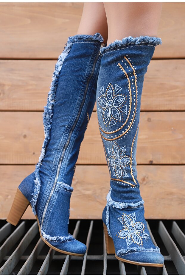 Jeanolog Denim Boots with Stone Details Summer 2038