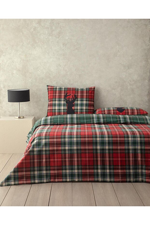 Royal Check Flannel Double Duvet Cover Set Red