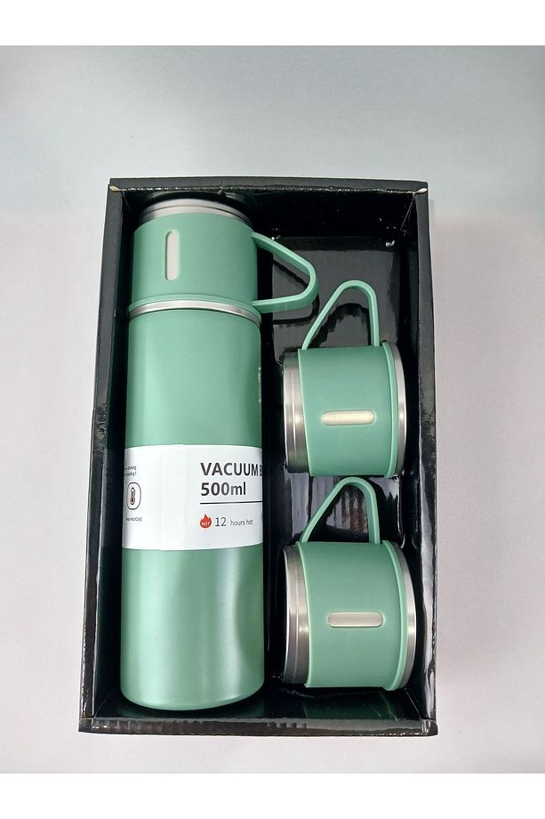 Vacuum Flask Set Üç Bardaklı Kutulu Paslanmaz Çelik Termos Seti 500 Ml - 1