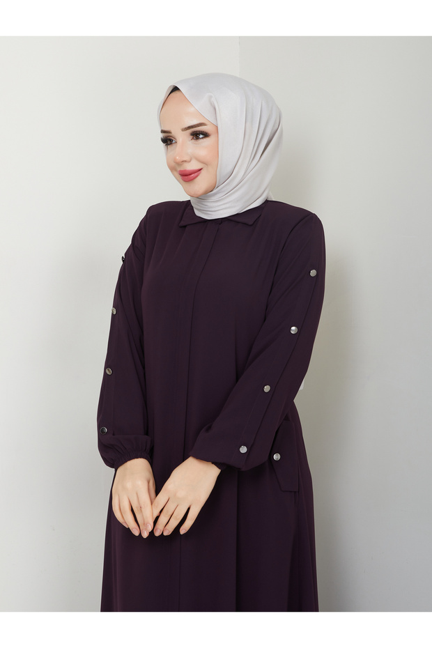 Tesettür Gi̇yi̇m Mevlana Sports Ferace Sleeves with Pleats, Buttons, and a Pleated Pocket on the Back with a Cover