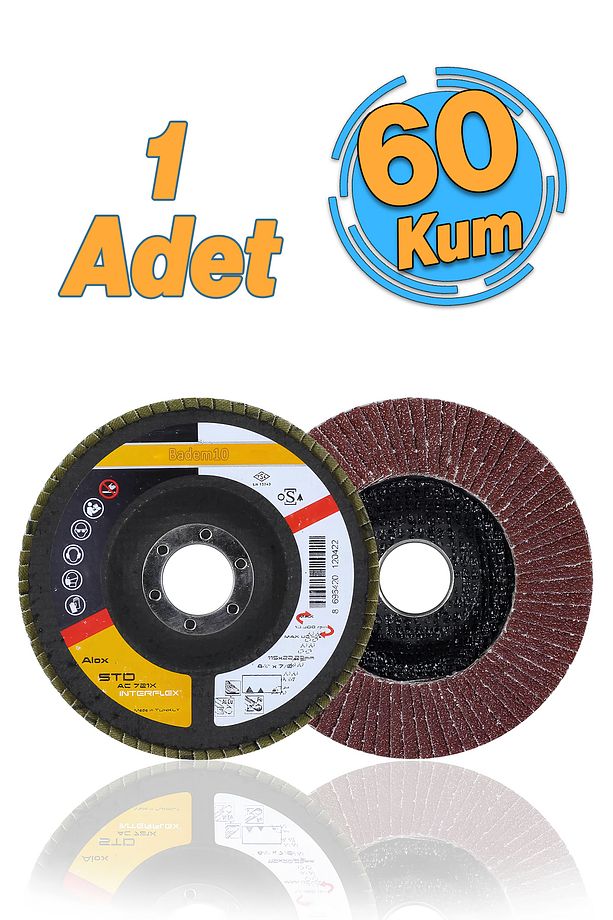 Avuç İçi Taşlama Flap Disk Zımpara Çapı 115 mm 60 Kum Zımparalama Taşı Göbek 22 mm - 1