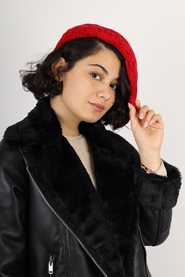 Double Layer Winter Painter Beret Red Knitted Wool - 2