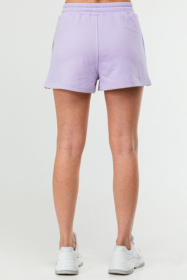 Lila Oversize Basic Pamuklu Yandan Cep Yüksek Bel Kadın Şort SE0152 - 4