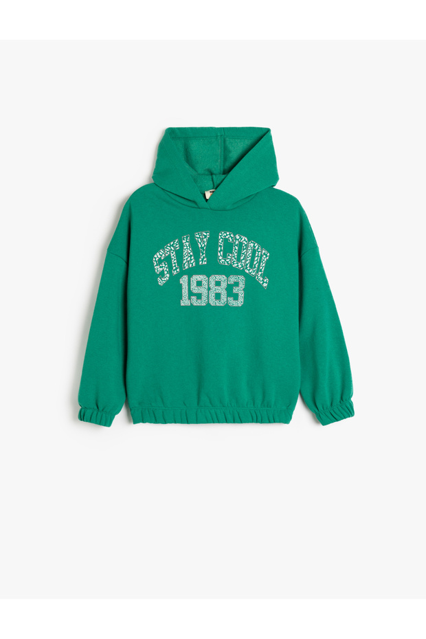 Slogan Printed Long Sleeve Raster Hooded Sweatshirt