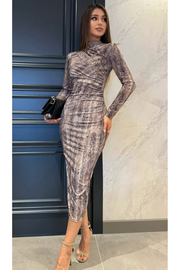 Snake Pattern Gathered Dress - 1