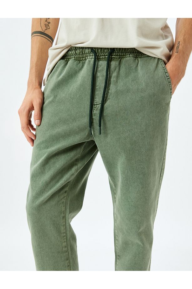 Beli Bağcıklı Pamuklu Cepli Oversize Jogger Kot Pantolon - 5