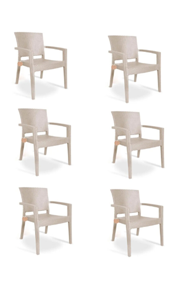 Rattan Sandalye 6 Adet Rattan Victor Kollu Sandalye Koltuk 6'lı Set A plus - 1