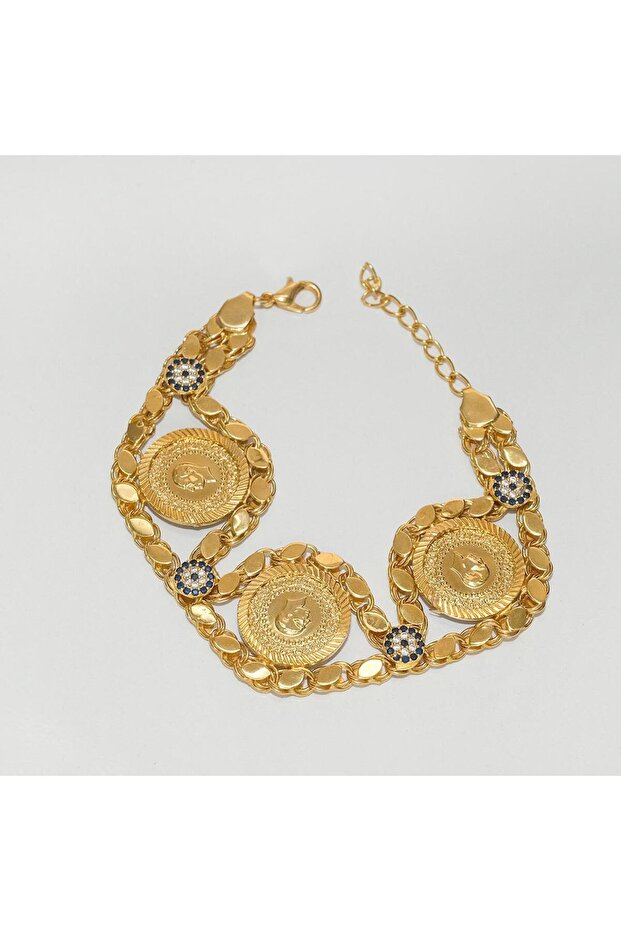 14 Ayar Üçlü Çeyrekli Pullu Bileklik - 3