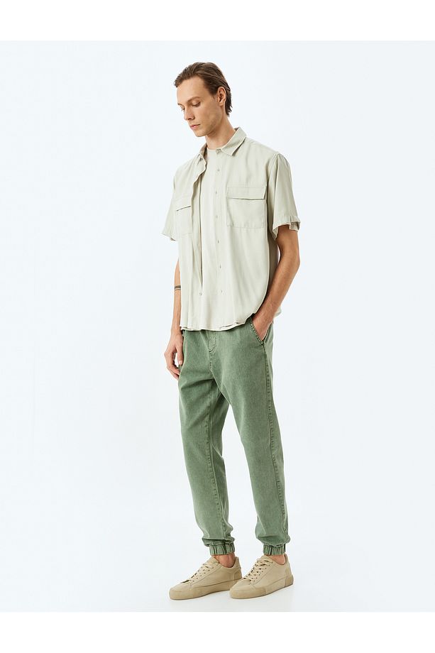 Beli Bağcıklı Pamuklu Cepli Oversize Jogger Kot Pantolon - 2