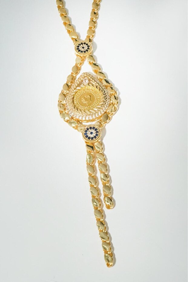 14 Ayar Çeyrekli Pullu Kolye - 5