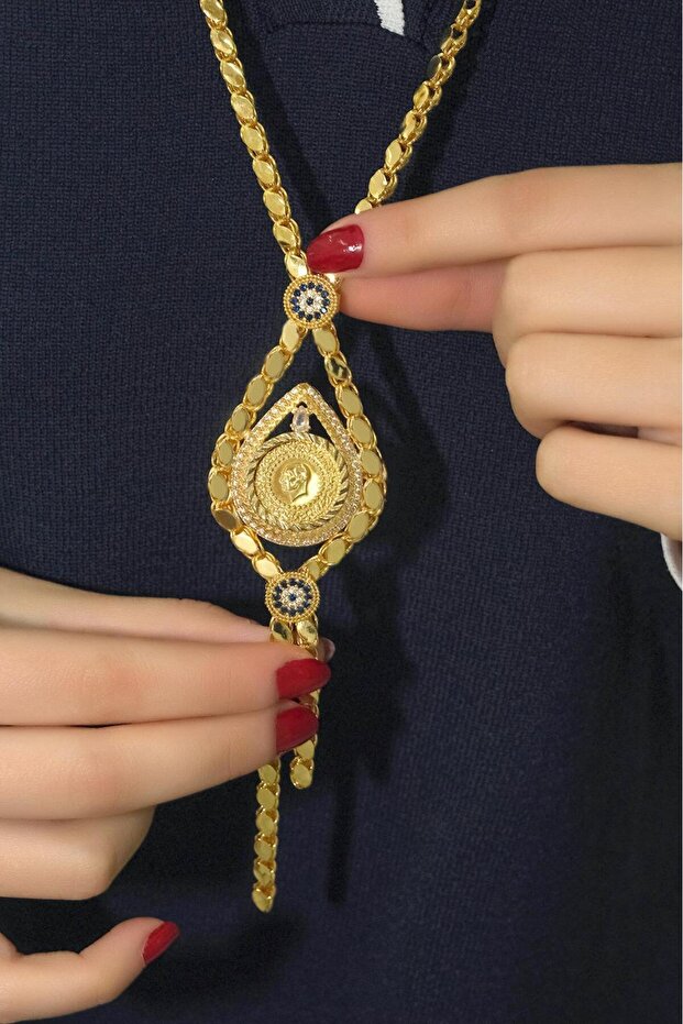 14 Ayar Çeyrekli Pullu Kolye - 3