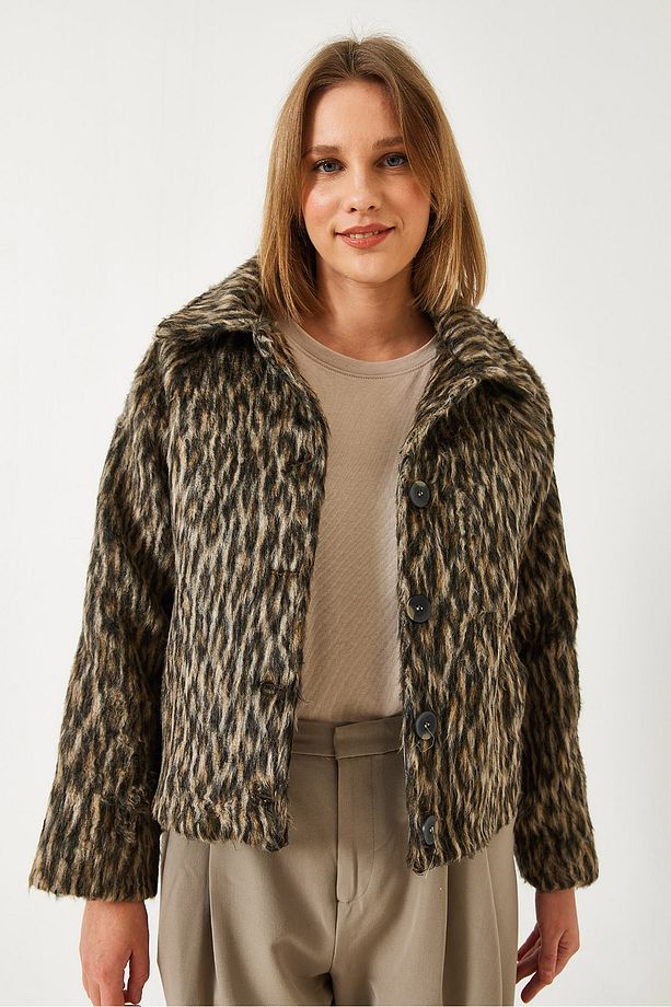 Kadın Leopar Desenli Reglan Kollu Şardonlu Ceket 60261251 - 3