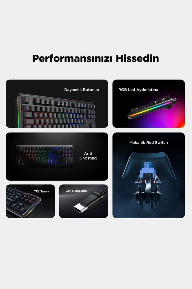 Claw Blue Switch Rgb Q Mekanik Klavye Gaming Klavye Oyuncu Klavyesi TKL Klavye Antighosting - 4