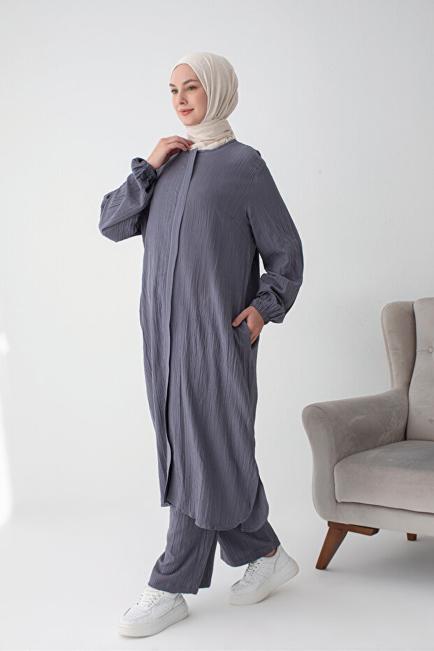 Bürümcük Fabric Hajj and Umrah Dress (2 Pieces) - Smoked