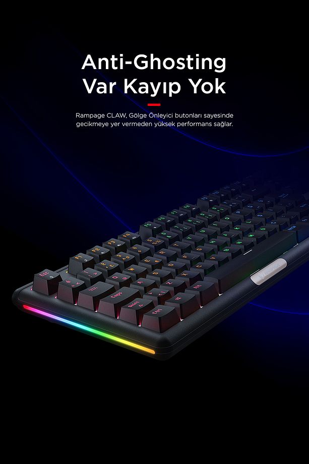 Claw Red Switch Rgb Q Mekanik Klavye Gaming Klavye Oyuncu Klavyesi TKL Klavye Antighosting Kompakt - 3