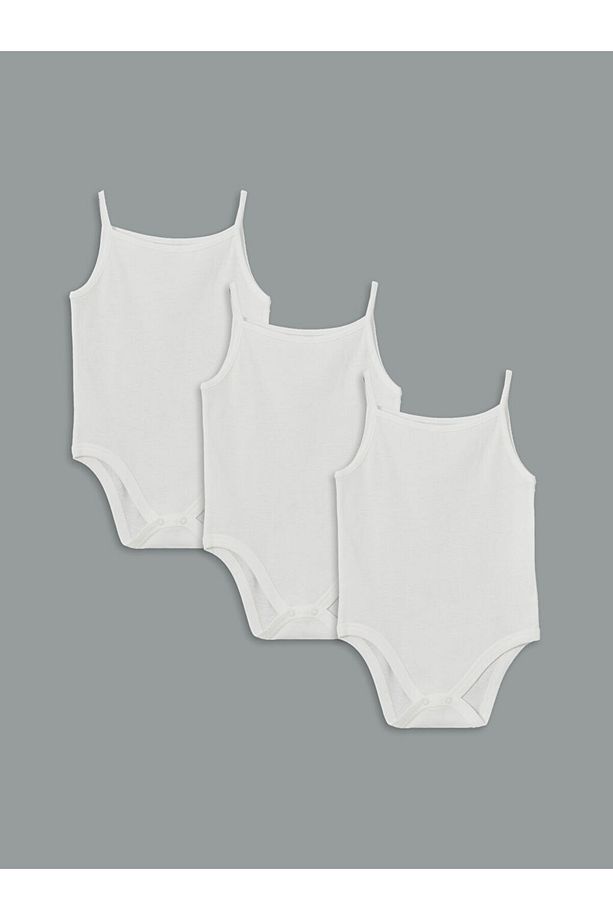 LCW baby Ekru Bisiklet Yaka Kız Bebek Çıtçıtlı Body 3'lü - 1