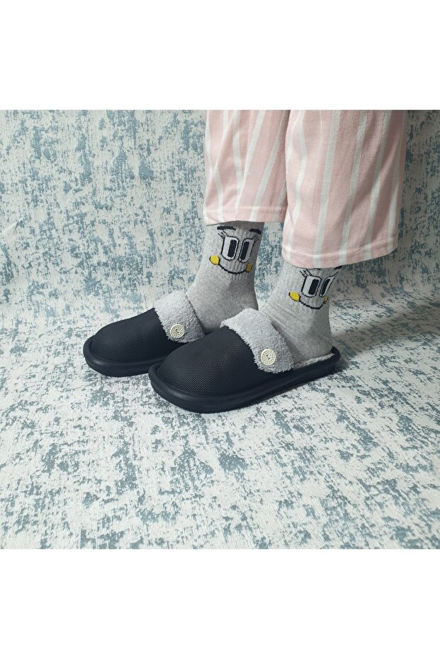 Winter Women's Slippers with Removable and Washable Velcro and Buttons