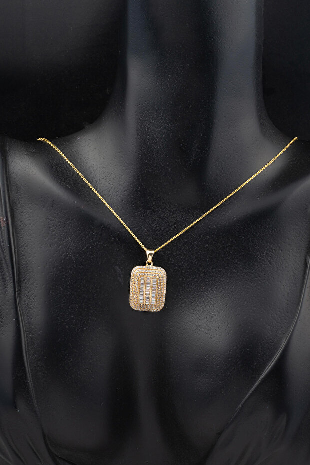 Baget Taşlı 14 Ayar Altın Kolye - 4