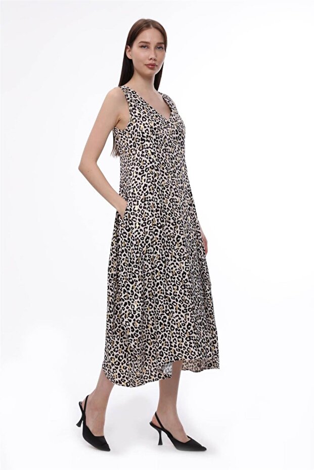Leopar Desenli Elbise - 2