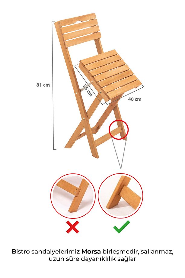 Sırt Ve Oturak Minderli Balkon Bahçe Mutfak 3'lü Bistro Set Katlanır Masa-sandalye 60x80 Masalı - 4