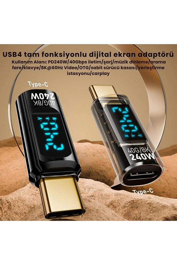8k Hdmi, 40gpbs Ve 240w Süper Hızlı Dişi Type C To Erkek Type C Şarj, Data Ve Hdmi Çevirici A - 3