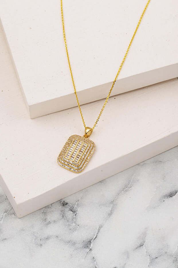 Baget Taşlı 14 Ayar Altın Kolye - 6