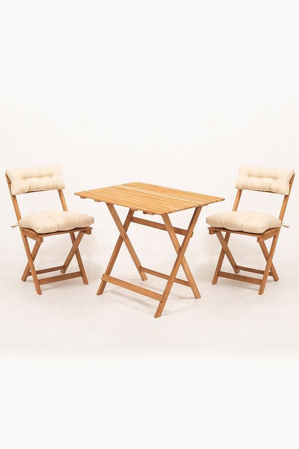 Sırt Ve Oturak Minderli Balkon Bahçe Mutfak 3'lü Bistro Set Katlanır Masa-sandalye 60x80 Masalı - 3