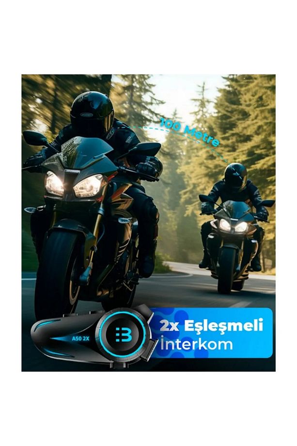 2 Intercom Bağlantılı Su Geçirmez Motosiklet Kask Bluetooth 5.3 300m Intercoom 1.000mah A50 - 4