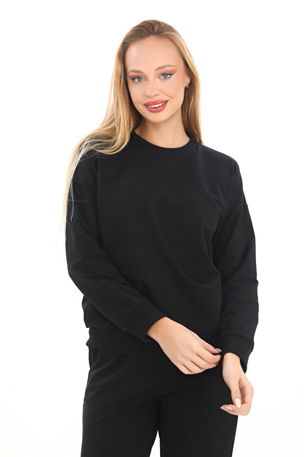 Siyah Regular Fit Basic Compact Penye Eşofman Takımı - 4