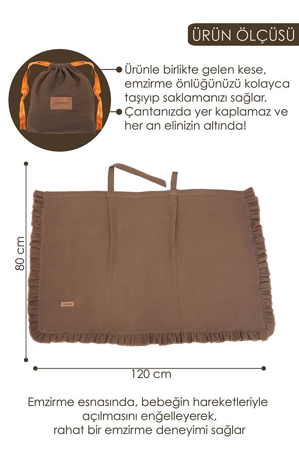 Müslin Bebek Emzirme Örtüsü/Önlüğü; Puset, Bebek arabası örtüsü, Extra Büyük, Ruffle Seri, Kahve - 4
