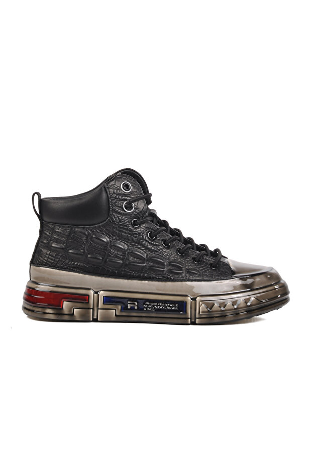 Black Genuine Leather Ankle Length Men's Sneakers 24K510-4 m