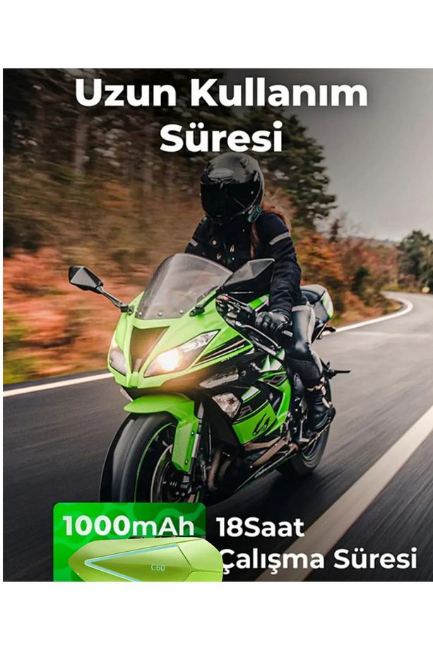 Kask İntercom 5.3 Motosiklet Kask Kulaklık Intercom Işıklı Motorsiklet C60 Yeşil - 2