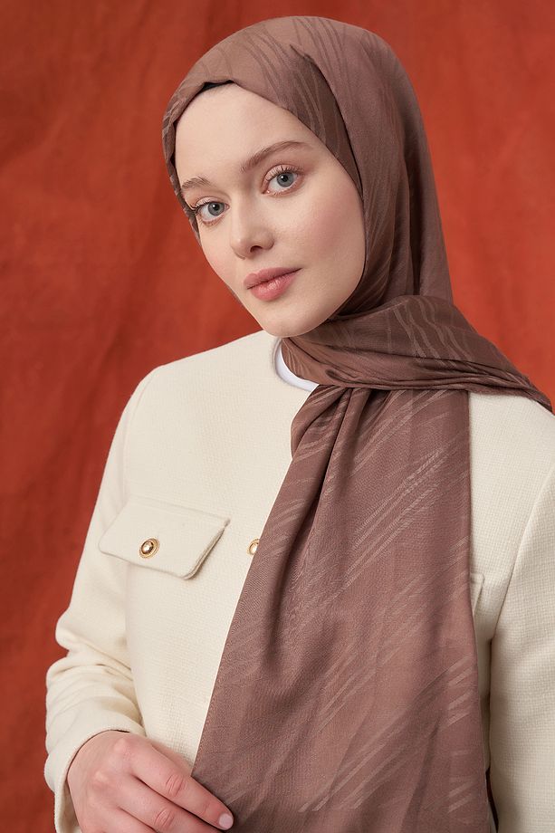 İTALYAN JAKAR ŞERİT DESEN ŞAL - KAHVE - 2