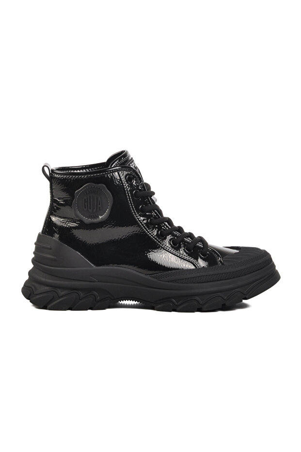 Black Patent Leather Lace-Up Women's Boots 24K311-4 Z