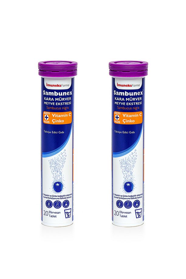 Sambunex Kara Mürver Meyve Ekstresi Vitamin C, Çinko Içeren Takviye Edici Gıda 20 Tablet X 2 Adet - 1
